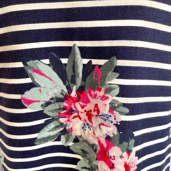 Joules Imelda Jersey Woven Mix Dress Blue Floral Stripe Size 10 Coastal Casual - Picture 9 of 12